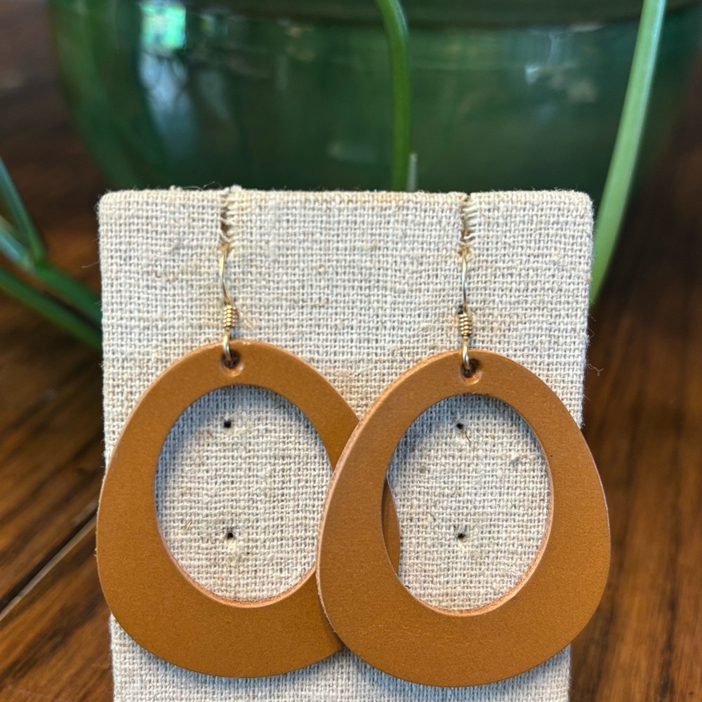 Nickel & Suede Willow London Tan Brown Leather Earrings